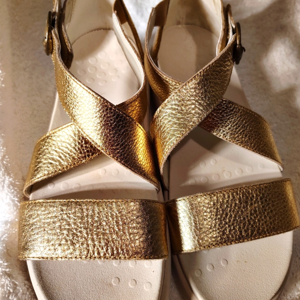 Vionic Gold Sandals with Modern Crossover Straps